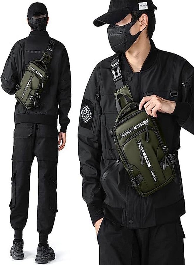 LOCANS Men cross backpack Sling Bag black green Waterproof Sling Backpack Bag Sling Bag For Men & Women Bag with USB Charging Port for Travel Hiking Jogging Gym Picnic Daily Use (MULTICOLOR) - Image 3